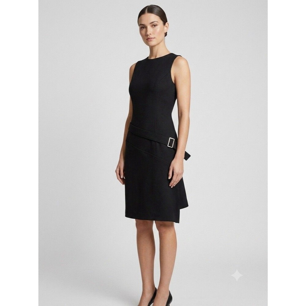 Vintage United Colors of Benetton Black Wool Sleeveless Belted Dress XS